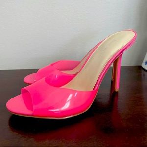 Nine West Hot Pink Jelly Heeled Slide Sandals